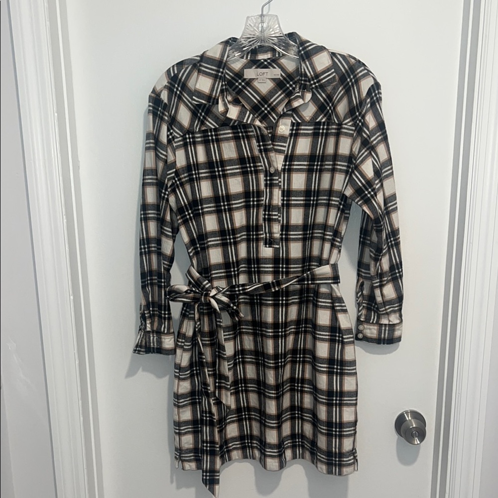 Loft plaid flannel dress size small petite